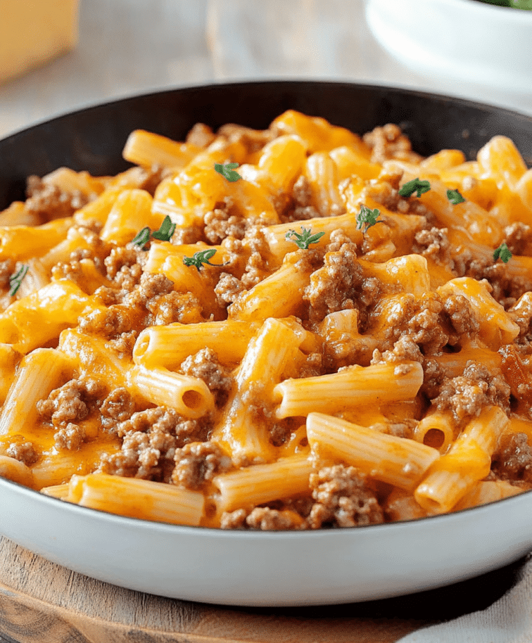 Cheesy Ground Beef Pasta Skillet Recipe