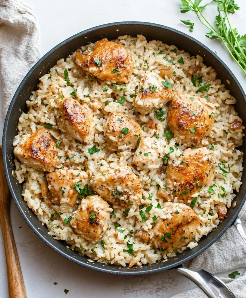 One-pan Creamy Parmesan Chicken & Rice Recipe