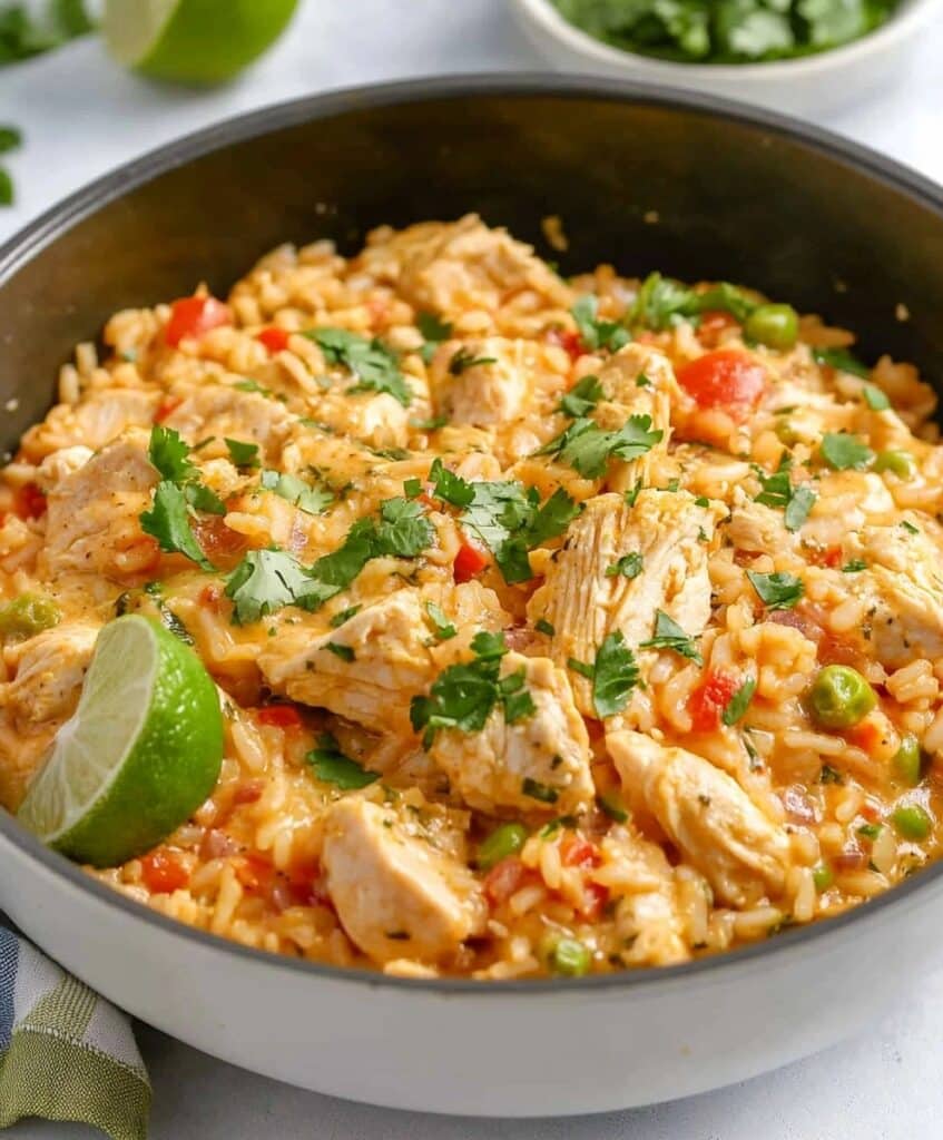 Easy One Pot Queso Chicken And Rice Recipe