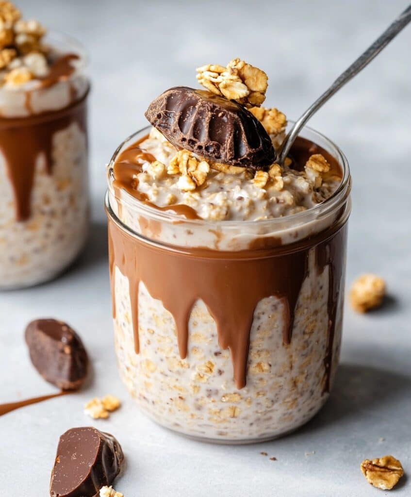 High Protein Peanut Butter Cup Overnight Oats Recipe