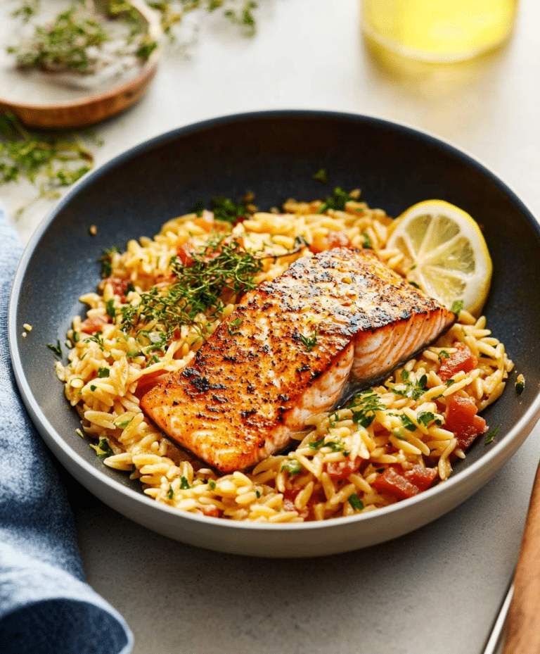 One Skillet Salmon With Lemon Orzo Recipe