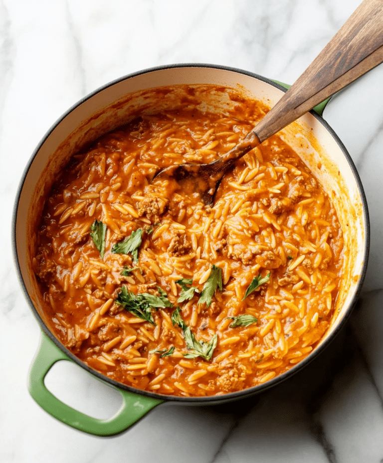 Ground Beef Orzo With Tomato Cream Sauce Recipe
