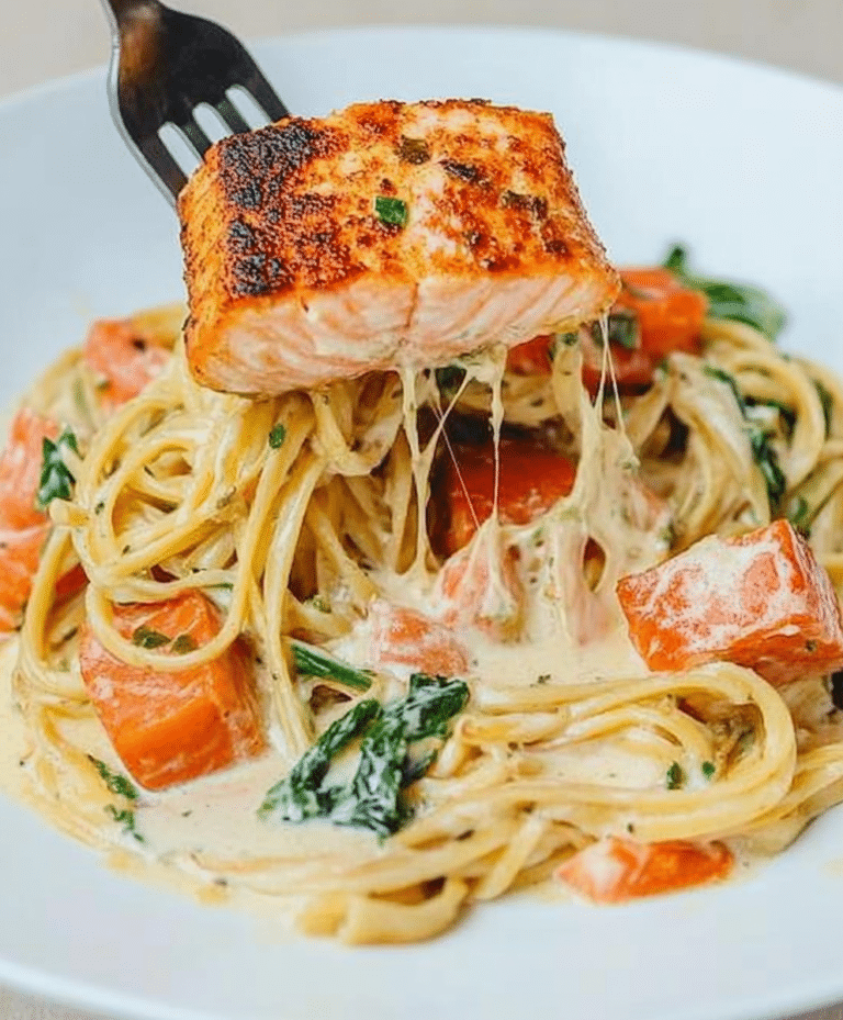 Healthy & Creamy Tuscan Salmon Pasta Recipe