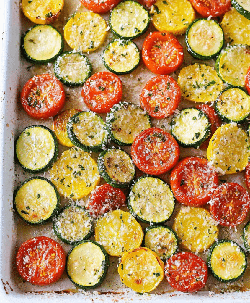 Roasted Garlic-parmesan Zucchini, Squash And Tomatoes Recipe