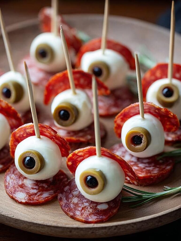 Skewered Salami Eyeballs Appetizer – Spooky & Savory